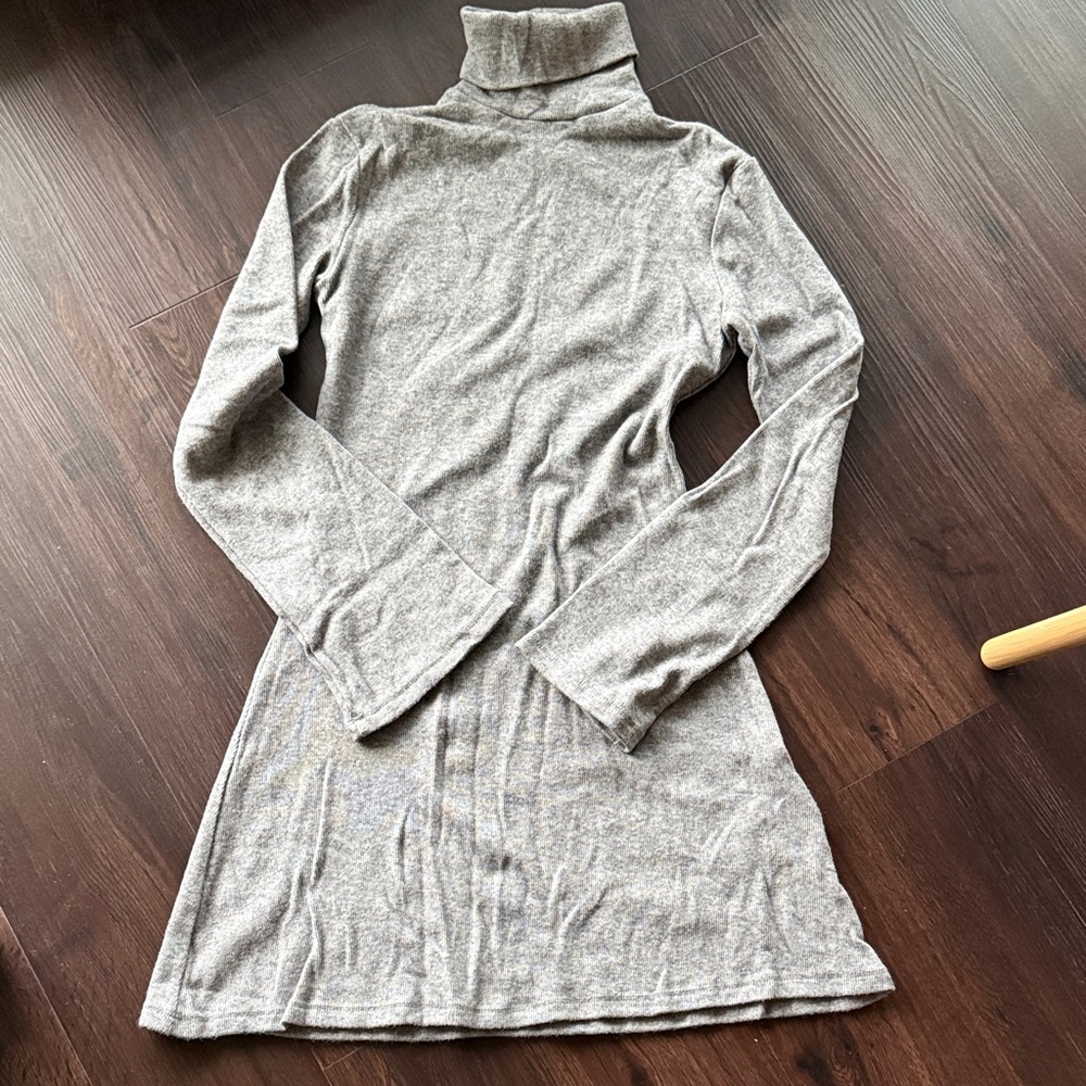 Pink Woman Gray Turtleneck sweater mini Dress